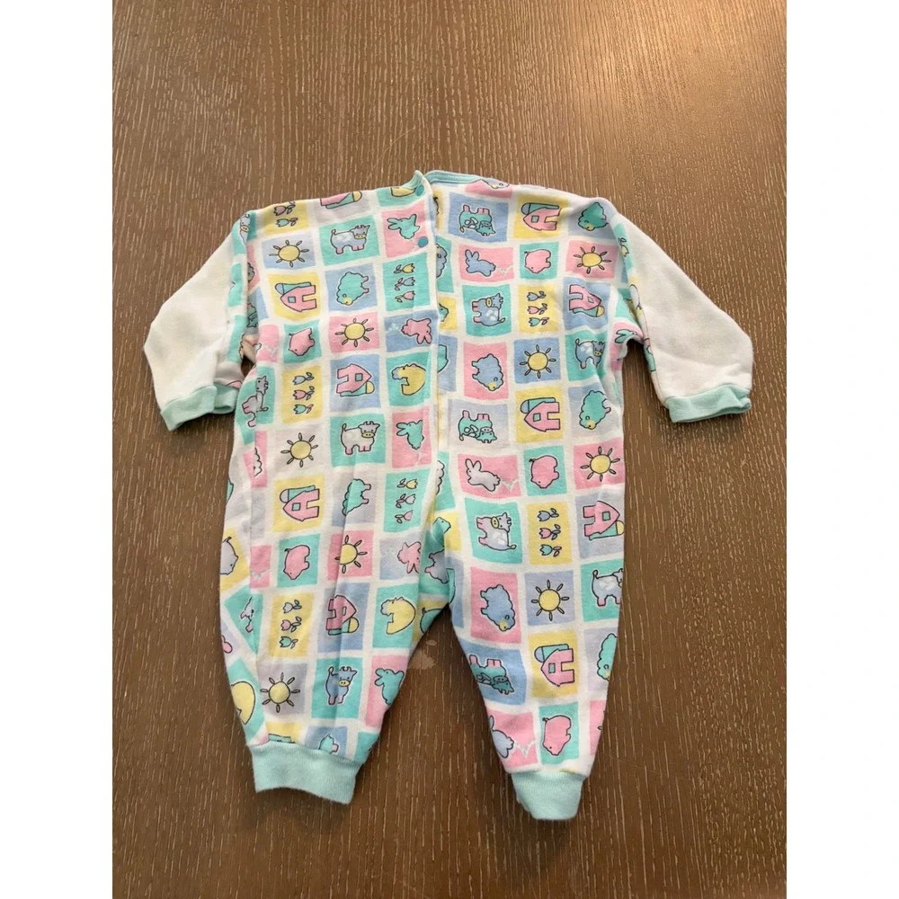Vintage Baby Sleeper Lot Nursery Rhyme Pastel Footed Pajamas 3 Piece 3-6mos